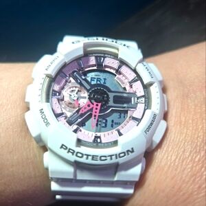 Casio G-Shock S Series Women's Watch Pink Grey Dial White Strap GMAS 110MP-7A-